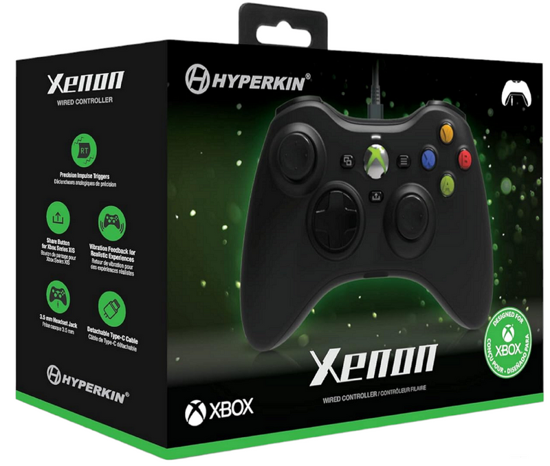 Xenon Wired Controller - Black - Officially licensed Xbox 360 Controller replica for use with Xbox Series X|S, Xbox One, Windows 10|11, PC, Video Game Controller, 3.5MM Audio Jack, Impulse Triggers, Plug and Play Gaming Gamepad