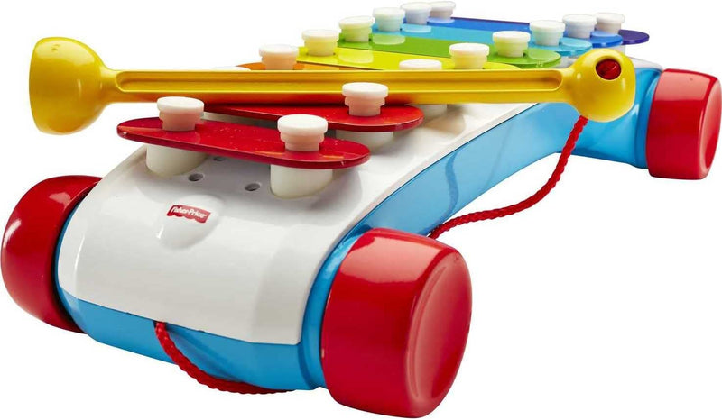 Fisher-Price Toddler Pull Toy, Classic Xylophone Pretend Musical Instrument with Mallet and Rolling Wheels for Ages 18+ Months,Brown