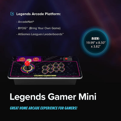 Legends Gamer Mini, Table Top Arcade Game Machine, Home Arcade, Classic Retro Video Games, 100 Licensed Arcade & Console Games, Includes Action Fighting Puzzle Sports & More, WiFi Connectivity
