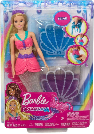 Barbie Dreamtopia Slime Mermaid Doll with 2 Slime Packets, Removable Tail and Tiara, Makes a Great Gift for 3 to 7 Year Olds, multi color (GKT75)